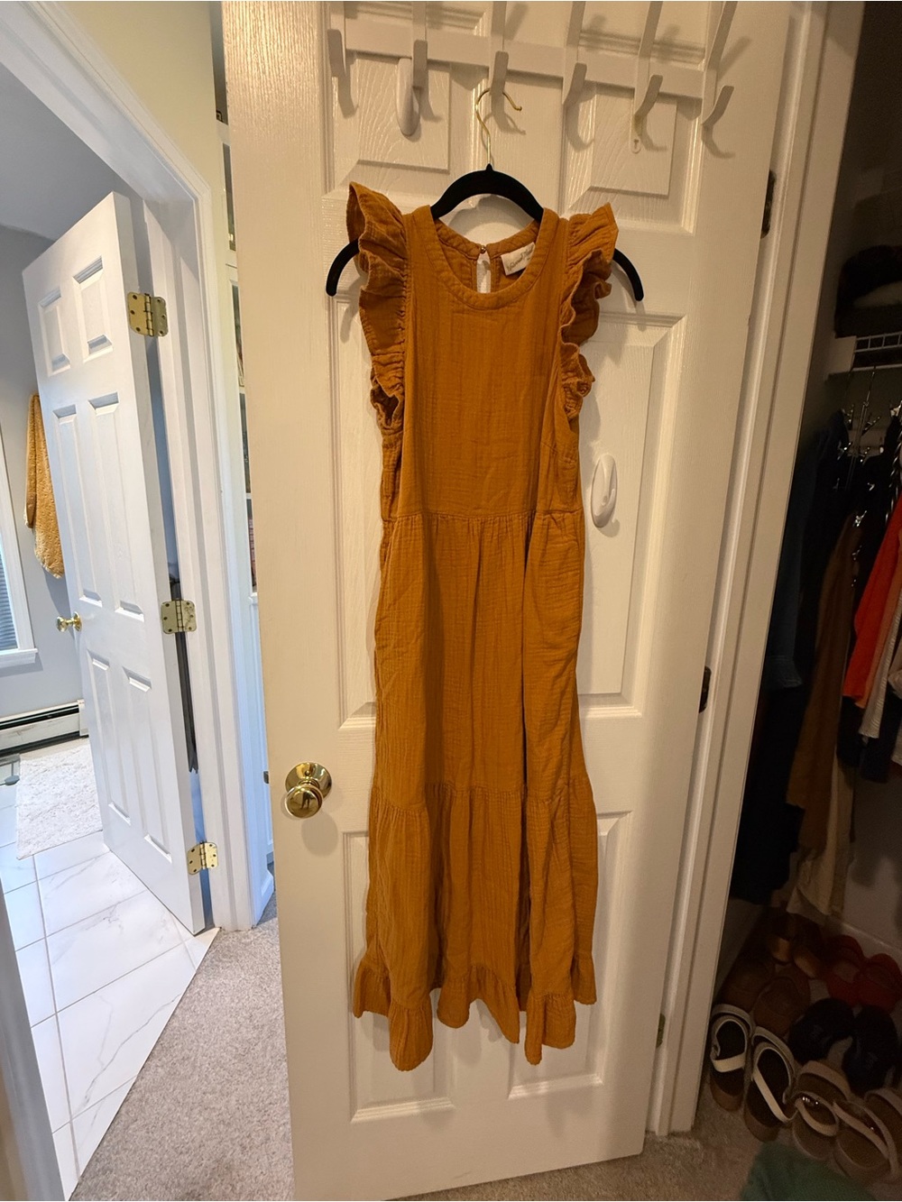 Universal Thread Mustard Ruffle-Sleeve Midi Dress with pockets